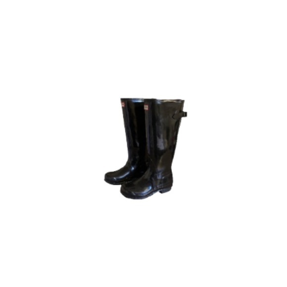 Hunter Black Patent Rubber Riding Boots with Adjustable Straps - Women’s Size 5 - Picture 1 of 9